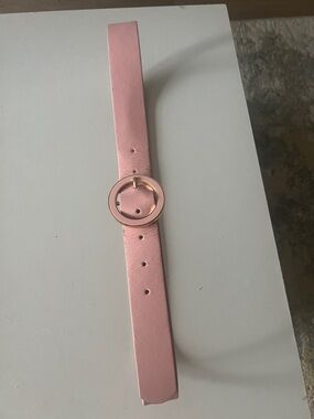 Halogen Pink Leather Belt with Round Gold-Tone Buckle